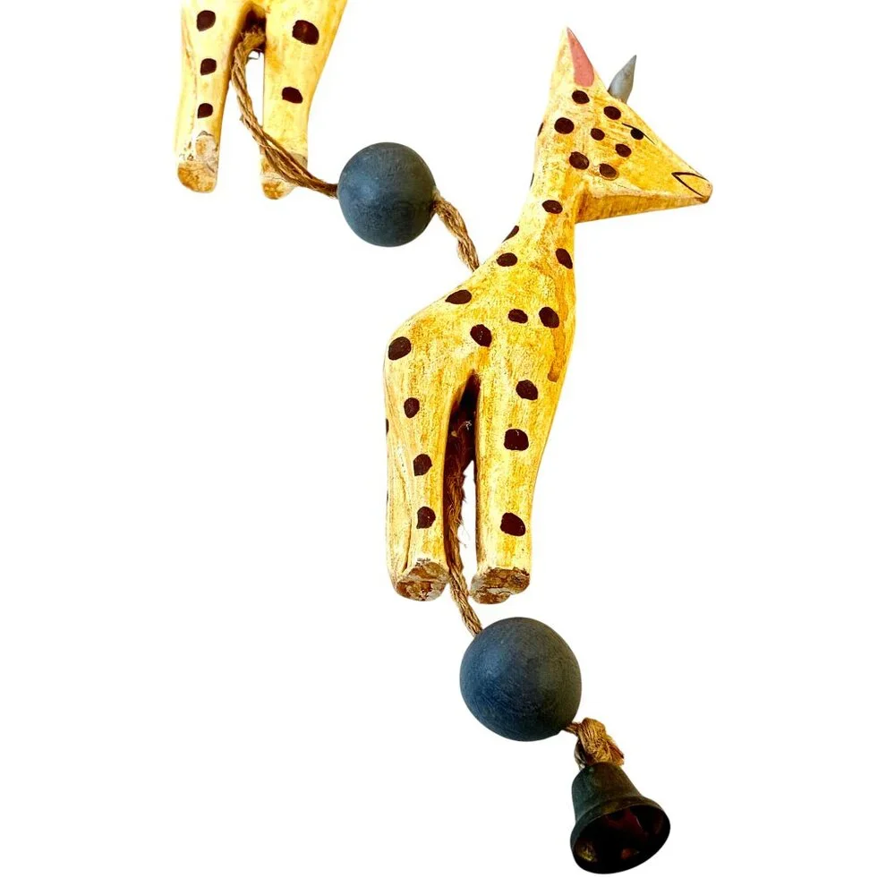 Giraffe Decor Hanging Ornament Vintage Wood + Fabric - Lot of 3 as is flaw